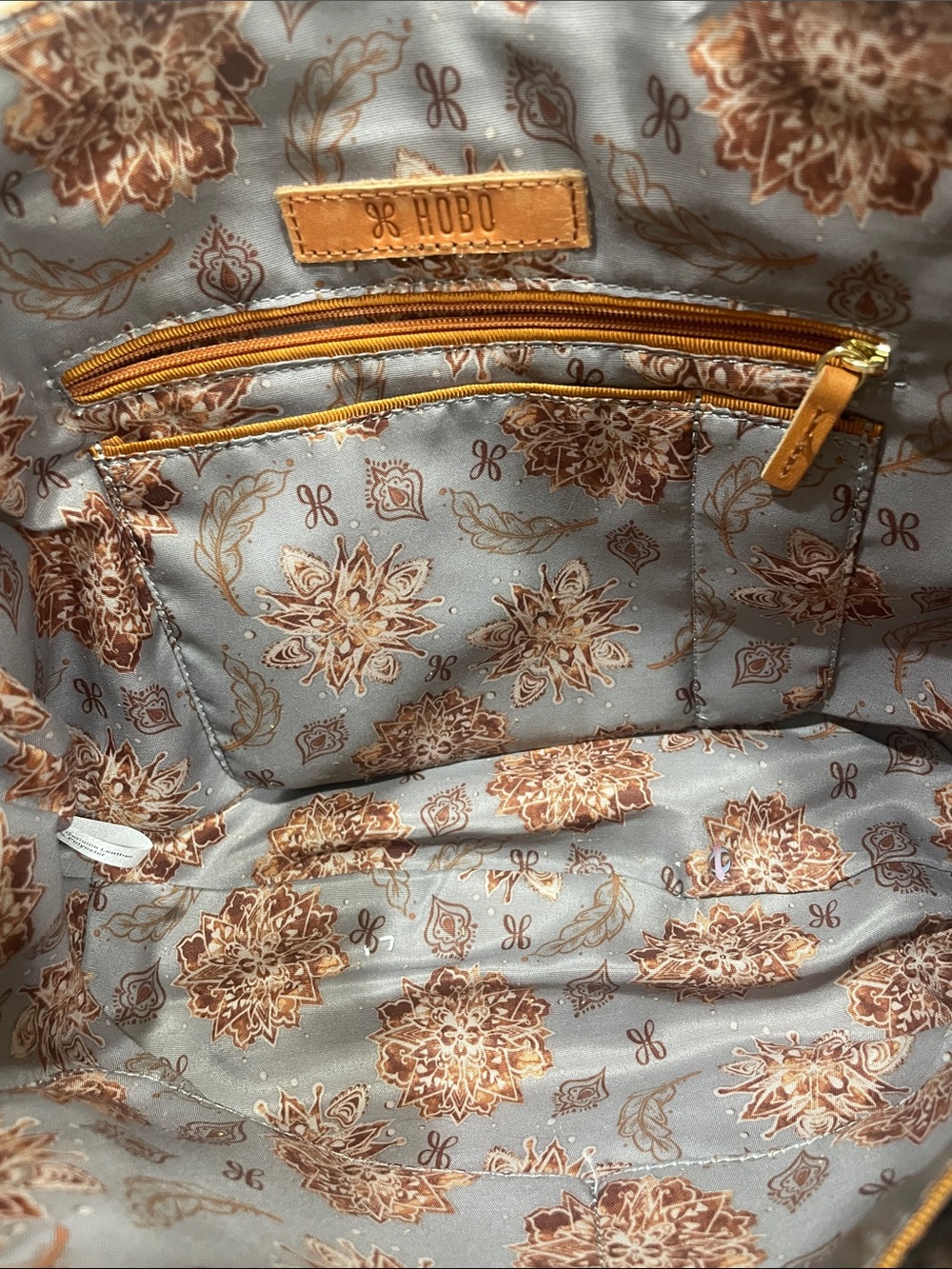 HOBO Tan Floral Appliqué Crossbody Purse with Tassel - Picture 5 of 7